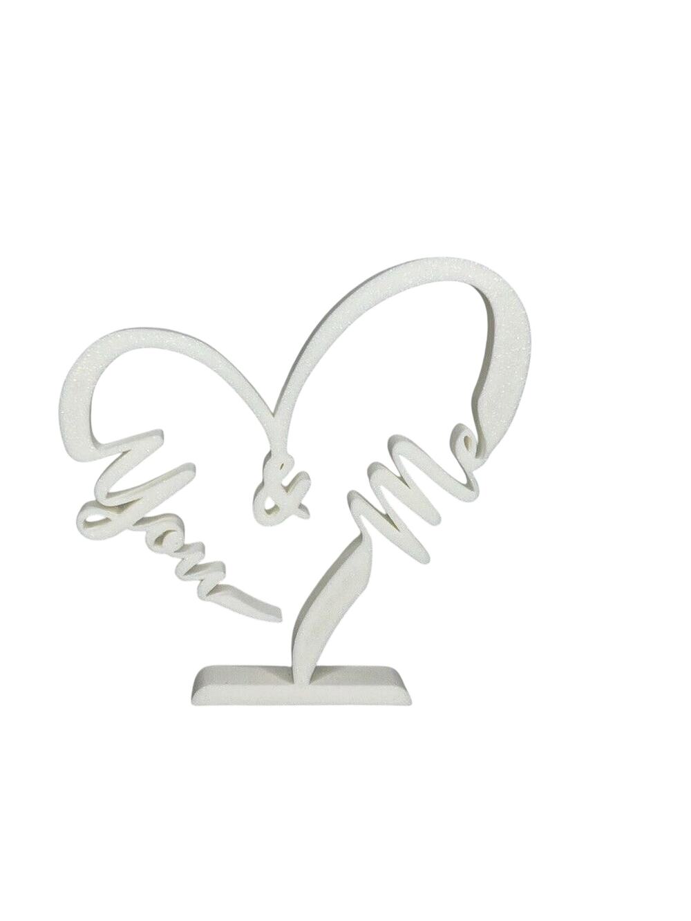 You & Me White Heart Sculpture Minimalist Love Decor Wedding Gift